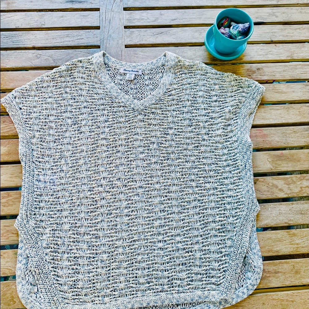 Tommy Bahamas size S, open weave blue/grey short sleeve top, cover up, sweater